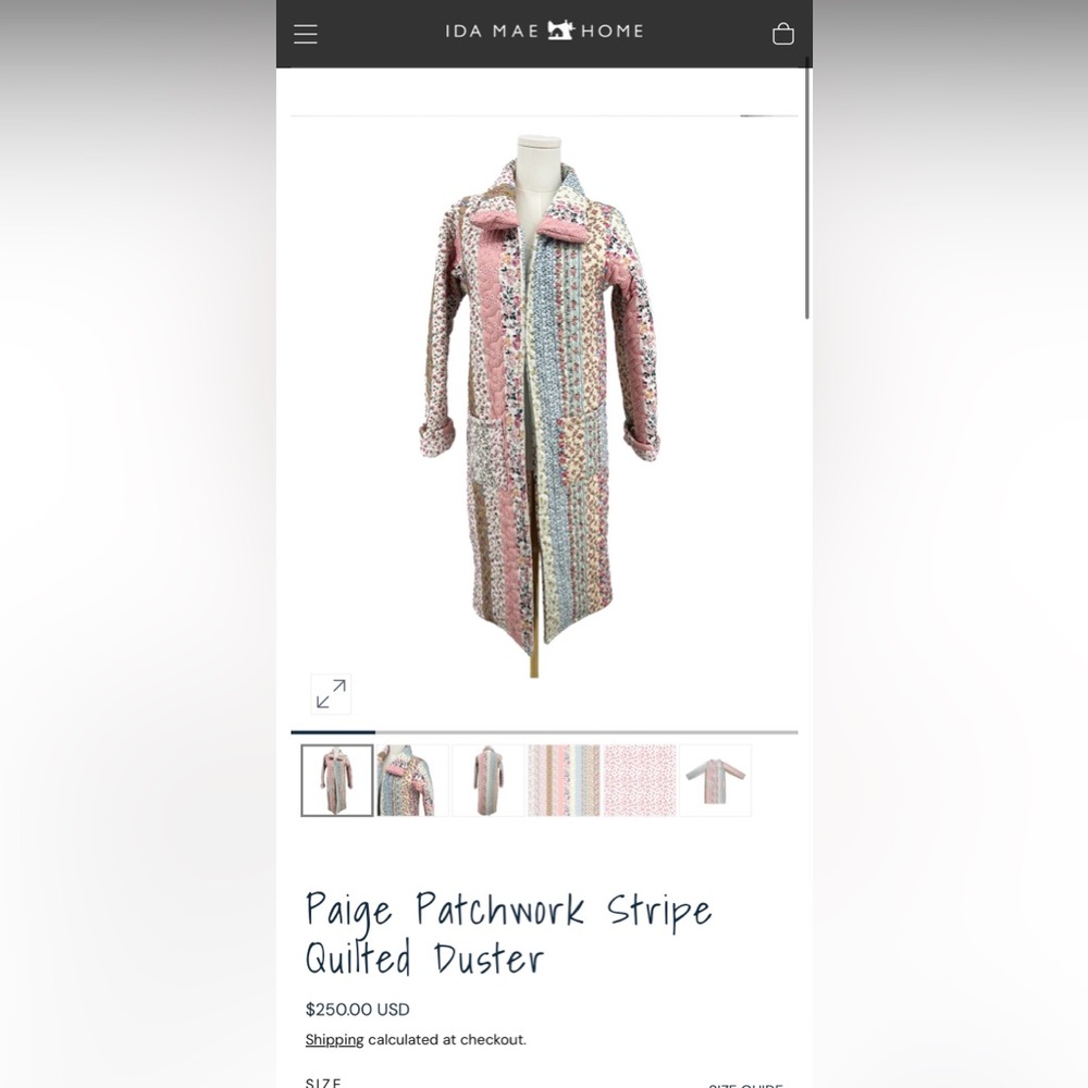 Ida Mae Home Patchwork Stripe Long Duster Coat - Large